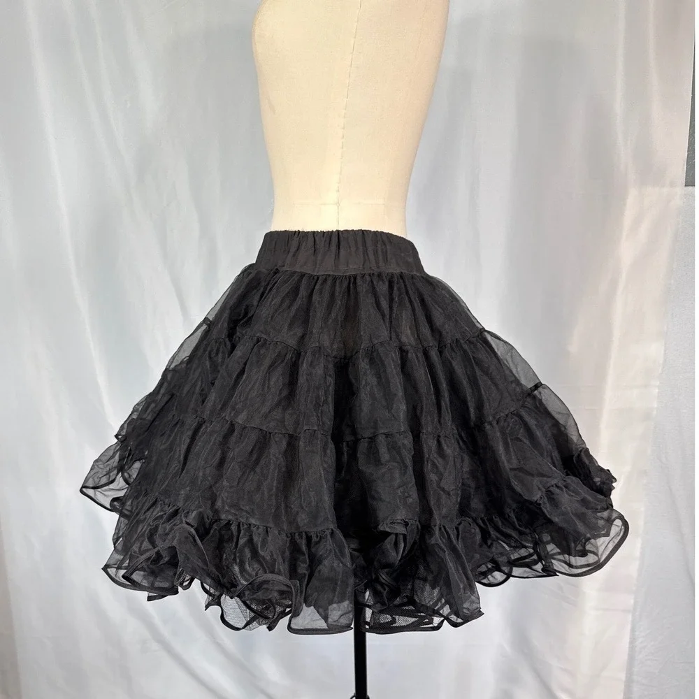 Malco Modes Partners Please Black Tiered Petticoat Crinoline Skirt Vintage Small